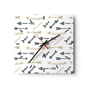 Reloj de pared - Reloj de vidrio - Un patrón minimalista con flechas en colores beige y gris. - 30x30cm - El sueño de un arquero - Decoración de pared moderna para salón y dormitorio ARTTOR