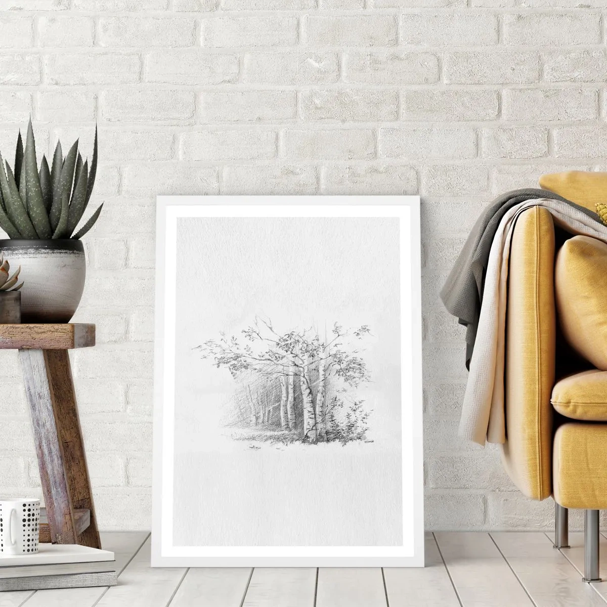 Póster en marco blanco - La luz de un bosque de abedules - 50x70 cm