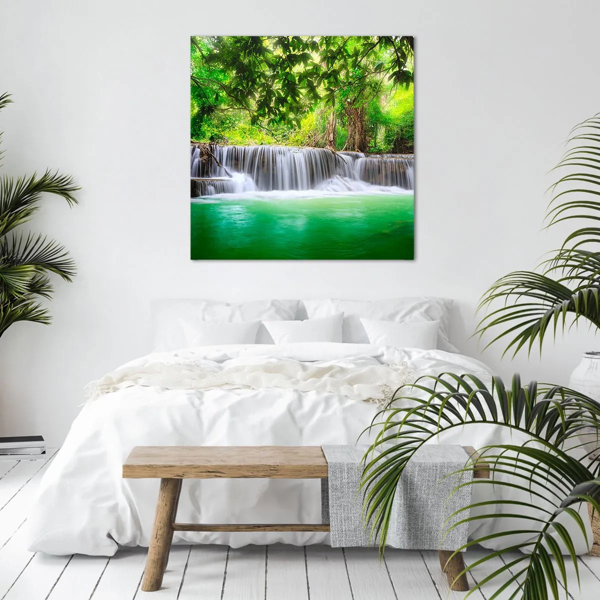 Cuadro sobre lienzo - Impresión de Imagen - Cascada en verde - 30x30 cm