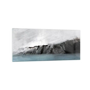 Cuadro sobre vidrio - Impresiones sobre Vidrio - Paisaje abstracto con agua y una orilla rocosa - 120x50cm - Agua - tierra: un choque de elementos - Decoración de pared moderna para salón y dormitorio ARTTOR