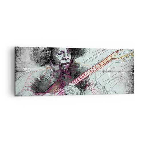 Cuadro sobre lienzo - Impresión de Imagen - Retrato artístico de un guitarrista en la técnica del boceto. - 140x50cm - Volando con la música - Decoración de pared moderna para salón y dormitorio ARTTOR