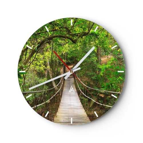 Reloj de pared - Reloj de vidrio - Un puente de madera suspendido en un bosque verde. - 30x30cm - Porque la vid crece en el jardín - Decoración de pared moderna para salón, cocina y dormitorio ARTTOR