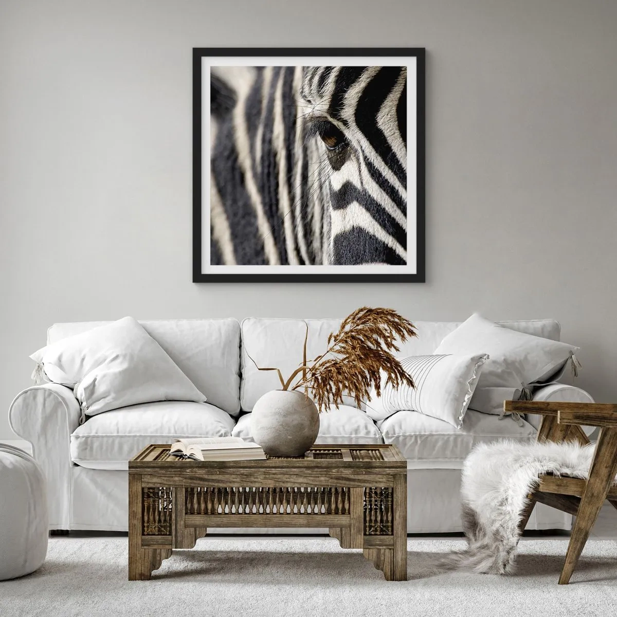 Póster en marco negro - Retrato a rayas - 40x40 cm