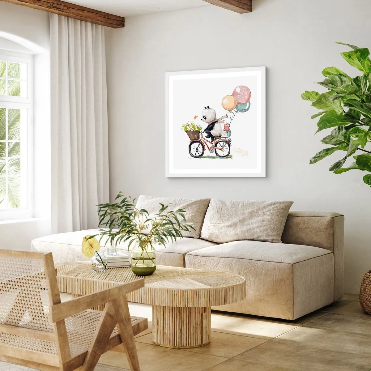 Póster en marco blanco - Un día feliz - 30x30 cm