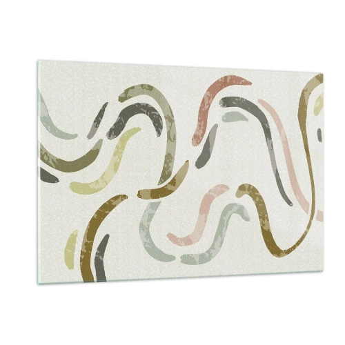 Cuadro sobre vidrio - Impresiones sobre Vidrio - Formas onduladas de colores sobre un fondo claro - 120x80cm - La alegre danza de la abstracción - Decoración de pared moderna para salón y dormitorio ARTTOR