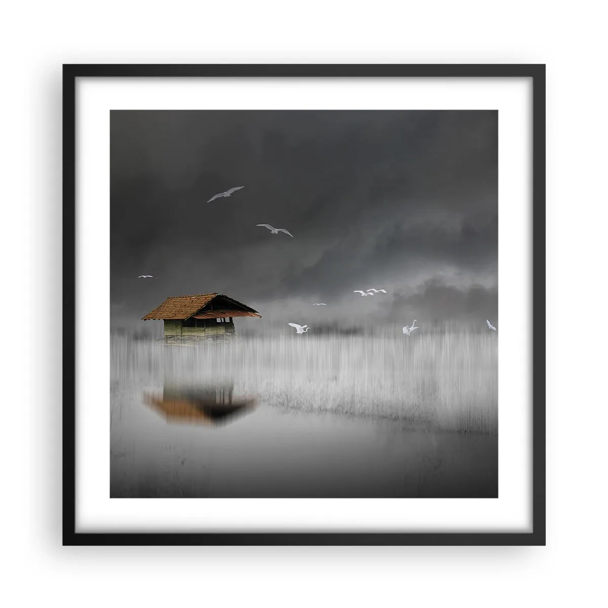 Póster en marco negro - Resguardo de la lluvia - 50x50 cm