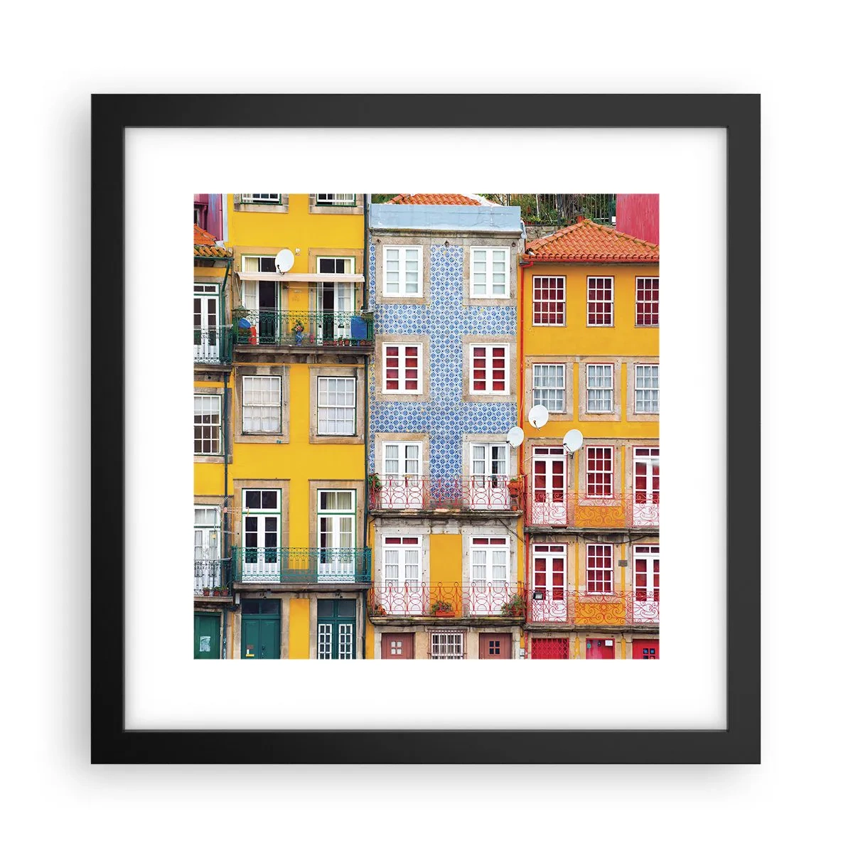 Póster en marco negro - Los colores de la ciudad vieja - 30x30 cm