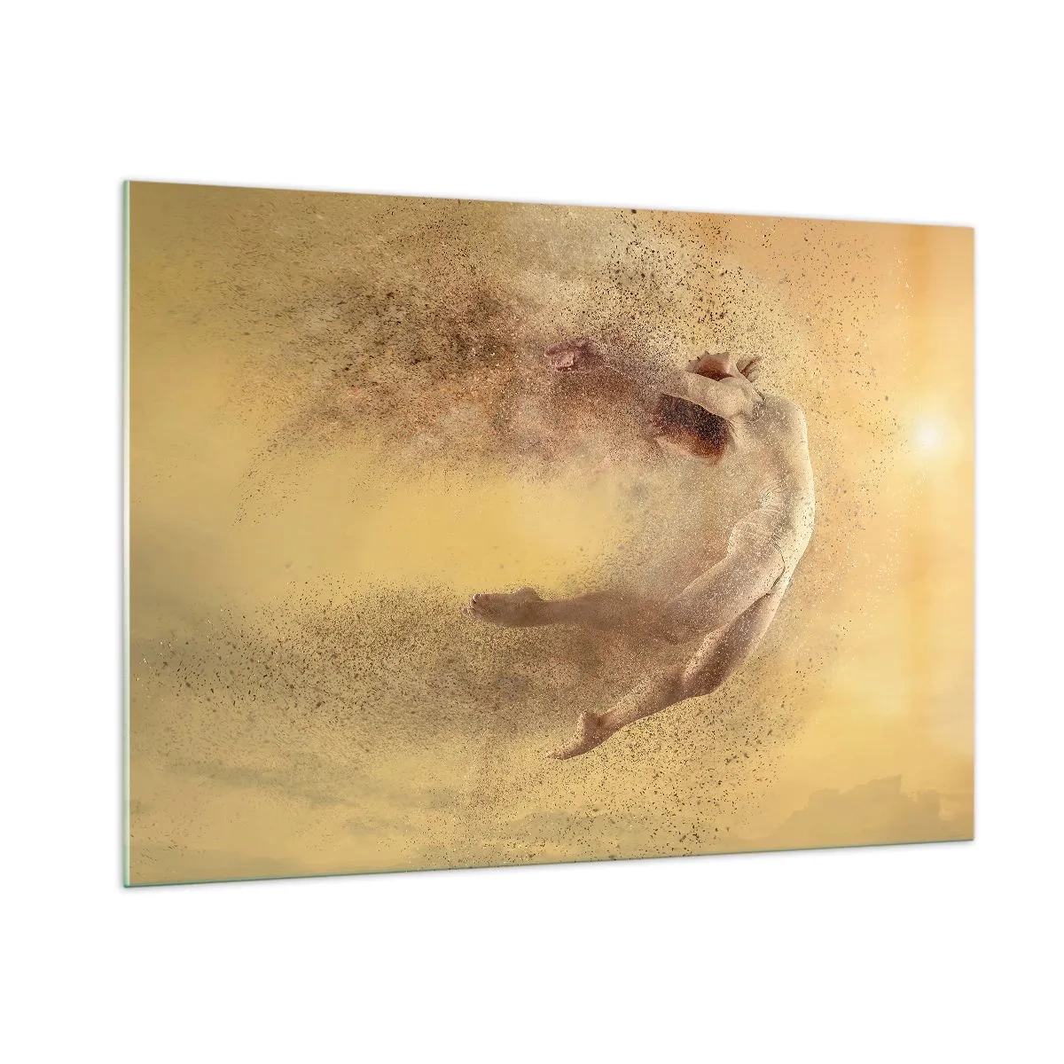 Cuadro sobre vidrio - Impresiones sobre Vidrio - Una bailarina en una composición dinámica sobre un fondo dorado. - 100x70cm - En una exaltación danzante - Decoración de pared moderna para salón y dormitorio ARTTOR