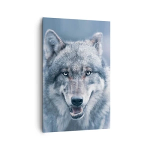 Cuadro sobre lienzo - Impresión de Imagen - Un lobo con una mirada intensa en un paisaje invernal. - 80x120cm - ¿Aceptarás el reto? - Decoración de pared moderna para salón y dormitorio ARTTOR