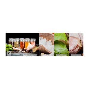 Muestra de fotomural Premium Sand - Para que la vida sepa bien - Gastronomía, Hierbas secas, Especias - 100x30 cm