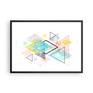Póster en marco negro - Patrones geométricos coloridos sobre un fondo blanco - 70x50cm - Un juego geométrico - Decoración de pared moderna para salón y dormitorio ARTTOR