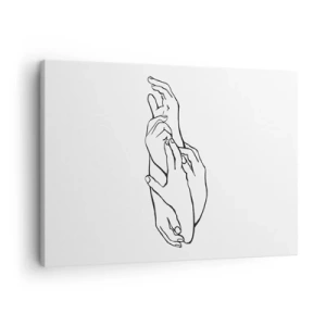 Cuadro sobre lienzo - Impresión de Imagen - Un boceto minimalista de manos unidas en un gesto de delicadeza. - 70x50cm - El tacto - Decoración de pared moderna para salón y dormitorio ARTTOR