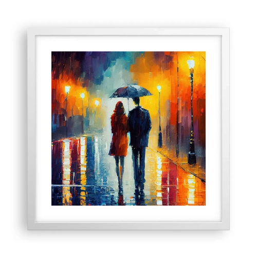 Póster en marco blanco - Juntos en una noche llena de color - 40x40 cm