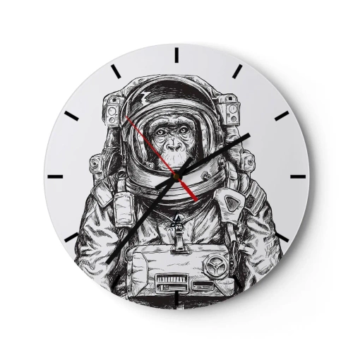 Reloj de pared - Reloj de vidrio - Un boceto en blanco y negro de un mono astronauta. - 30x30cm - Evolución alternativa - Decoración de pared moderna para salón, cocina y dormitorio ARTTOR