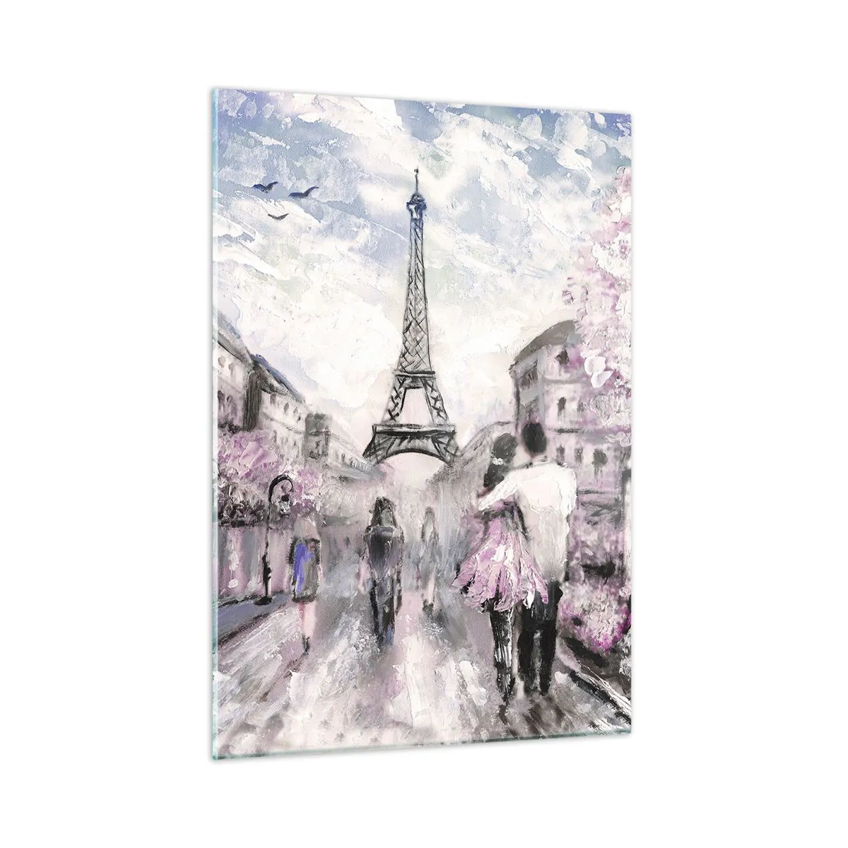 Cuadro sobre vidrio - Impresiones sobre Vidrio - Pareja romántica en París con la Torre Eiffel al fondo - 50x70cm - La ciudad del amor - Decoración de pared moderna para salón y dormitorio ARTTOR