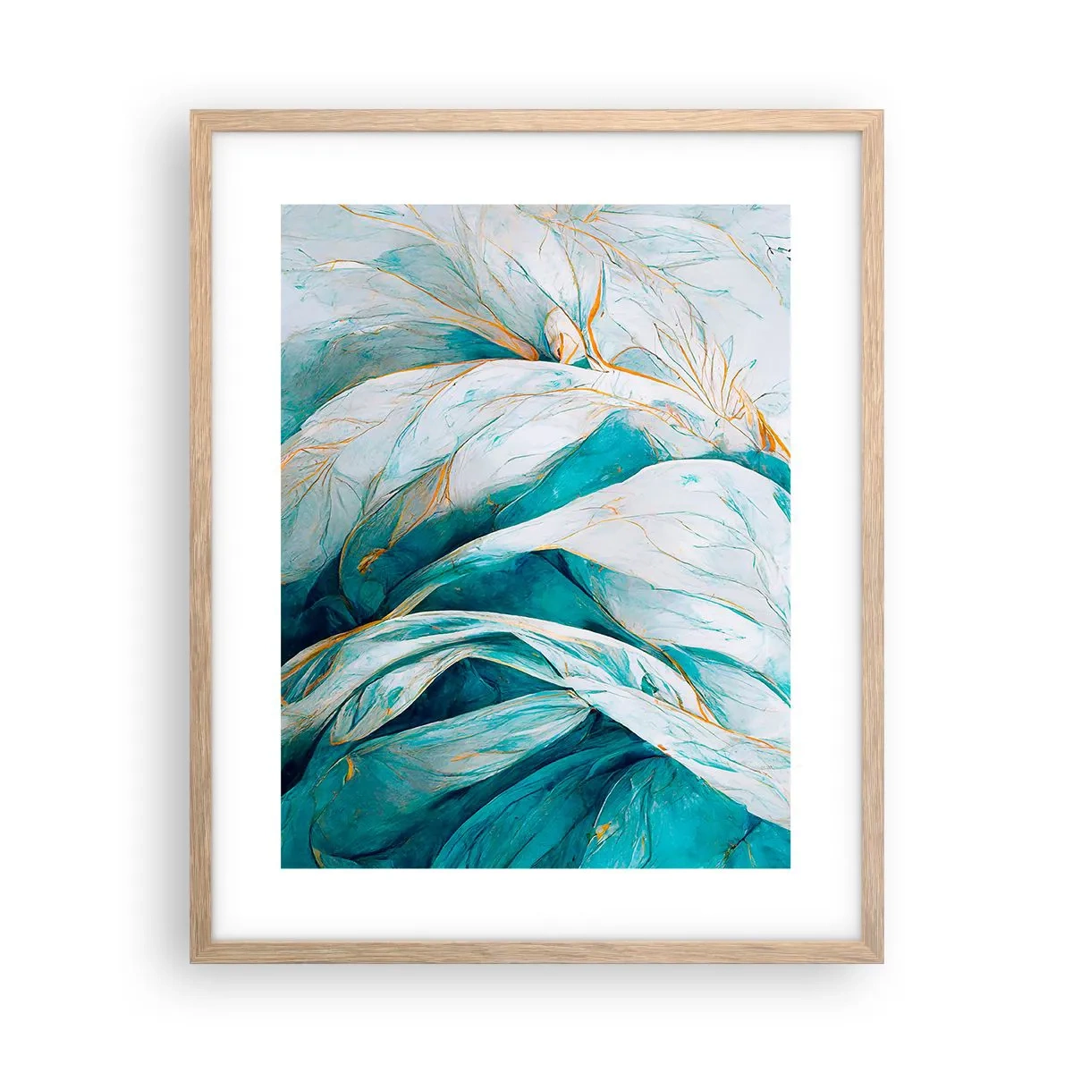 Póster en marco roble claro - Abstracción azul con motivos dorados - 40x50 cm