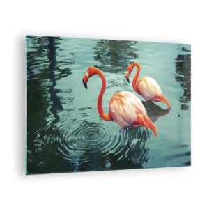Cuadro sobre vidrio - Impresiones sobre Vidrio - Flamencos en el agua en una composición armoniosa. - 70x50cm - Estamos de moda - Decoración de pared moderna para salón y dormitorio ARTTOR