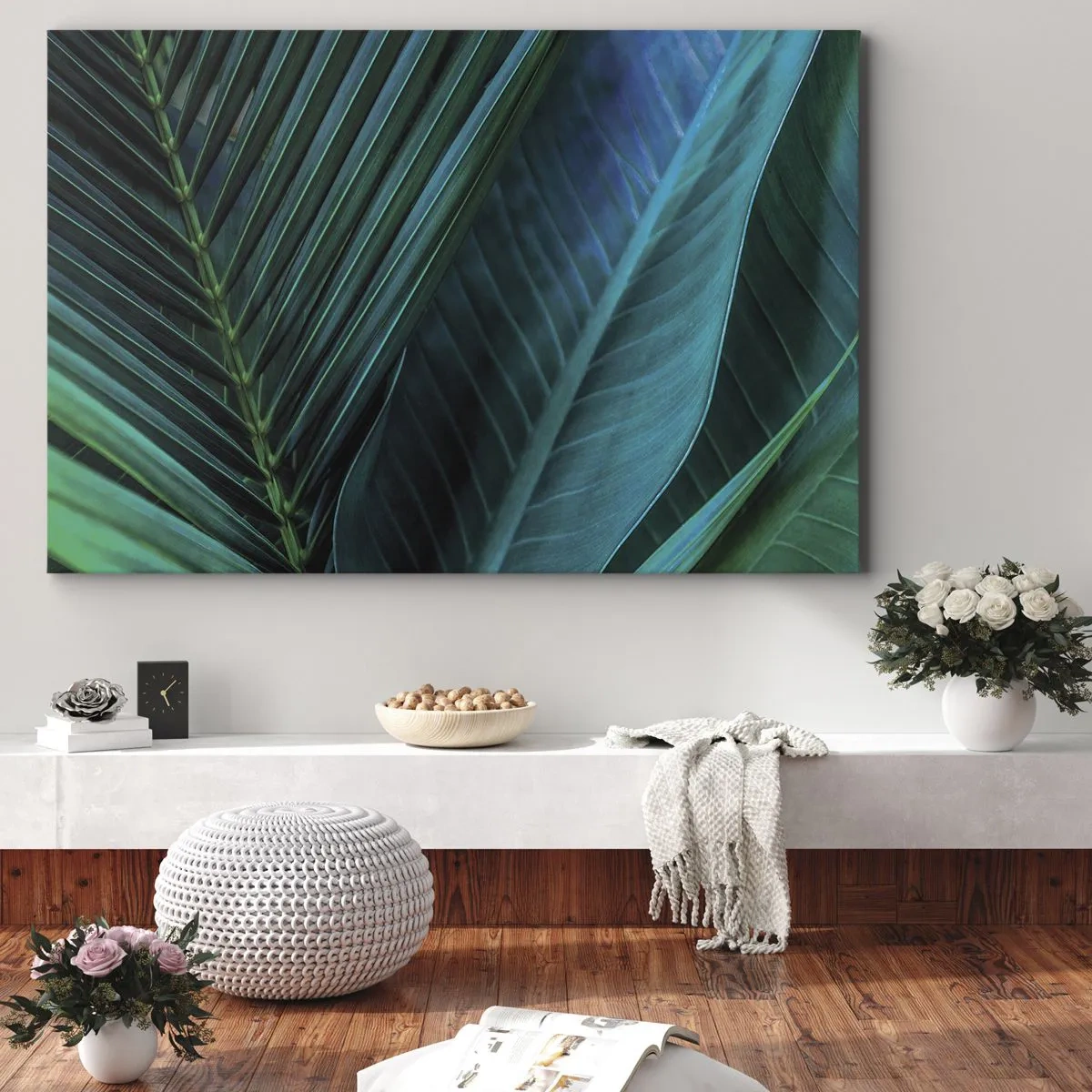 Cuadro sobre lienzo - Impresión de Imagen - Primer plano de hojas verdes tropicales - 120x80cm - Anatomía del verde - Decoración de pared moderna para salón y dormitorio ARTTOR