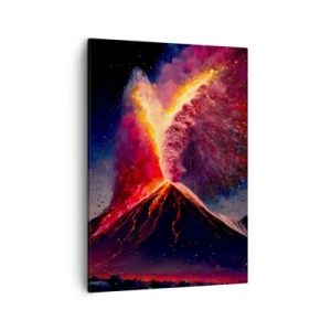 Cuadro sobre lienzo - Impresión de Imagen - Una erupción volcánica única por la noche con colores dinámicos. - 50x70cm - Belleza y horror - Decoración de pared moderna para salón y dormitorio ARTTOR