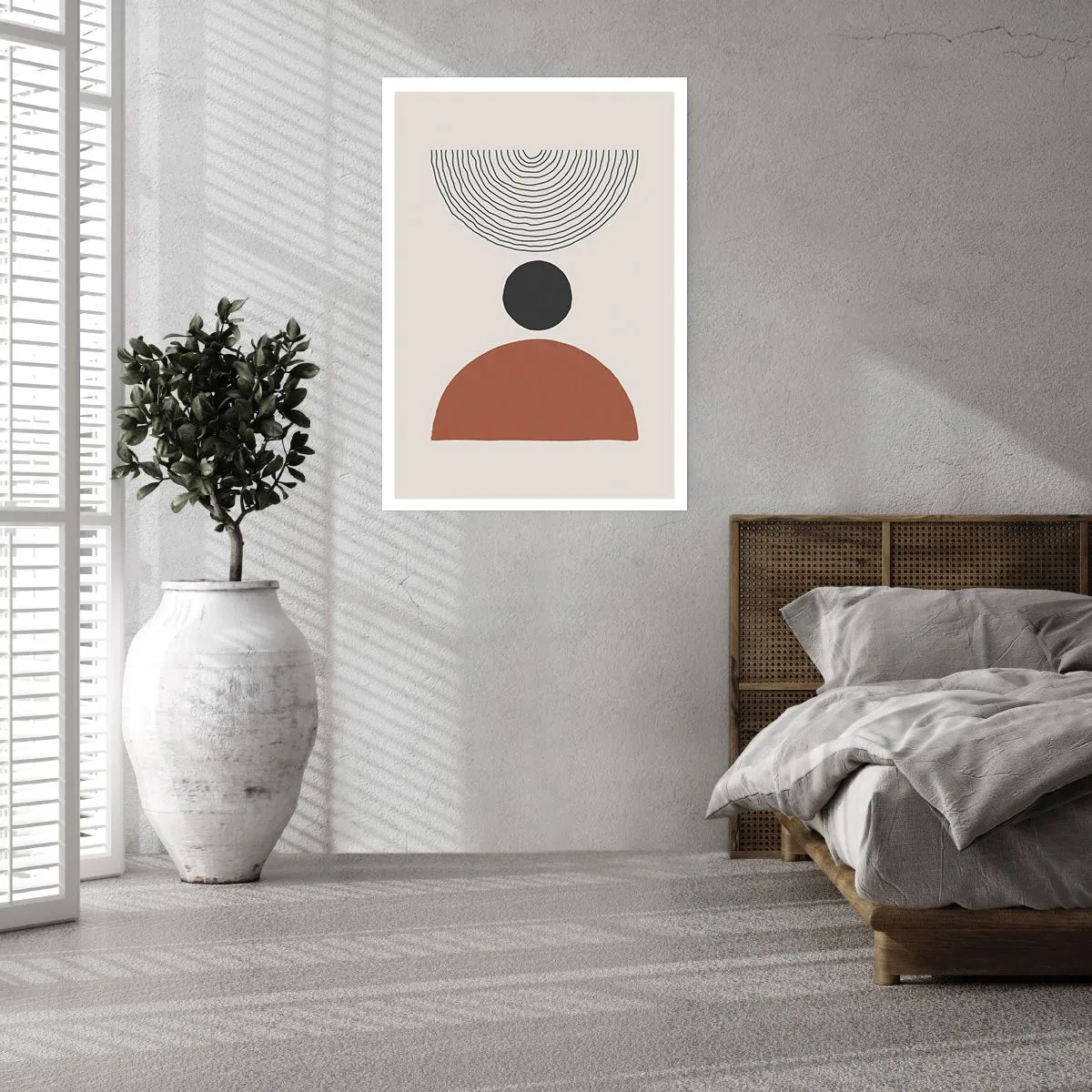 Póster - Motivo geométrico con semicírculo y líneas sobre fondo claro. - 50x70cm - En el centro de la atención - Decoración de pared moderna para salón y dormitorio ARTTOR