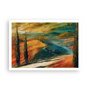 Póster - Paisaje toscano con campos, camino y cipreses. - 100x70cm - Paisaje toscano - Decoración de pared moderna para salón y dormitorio ARTTOR