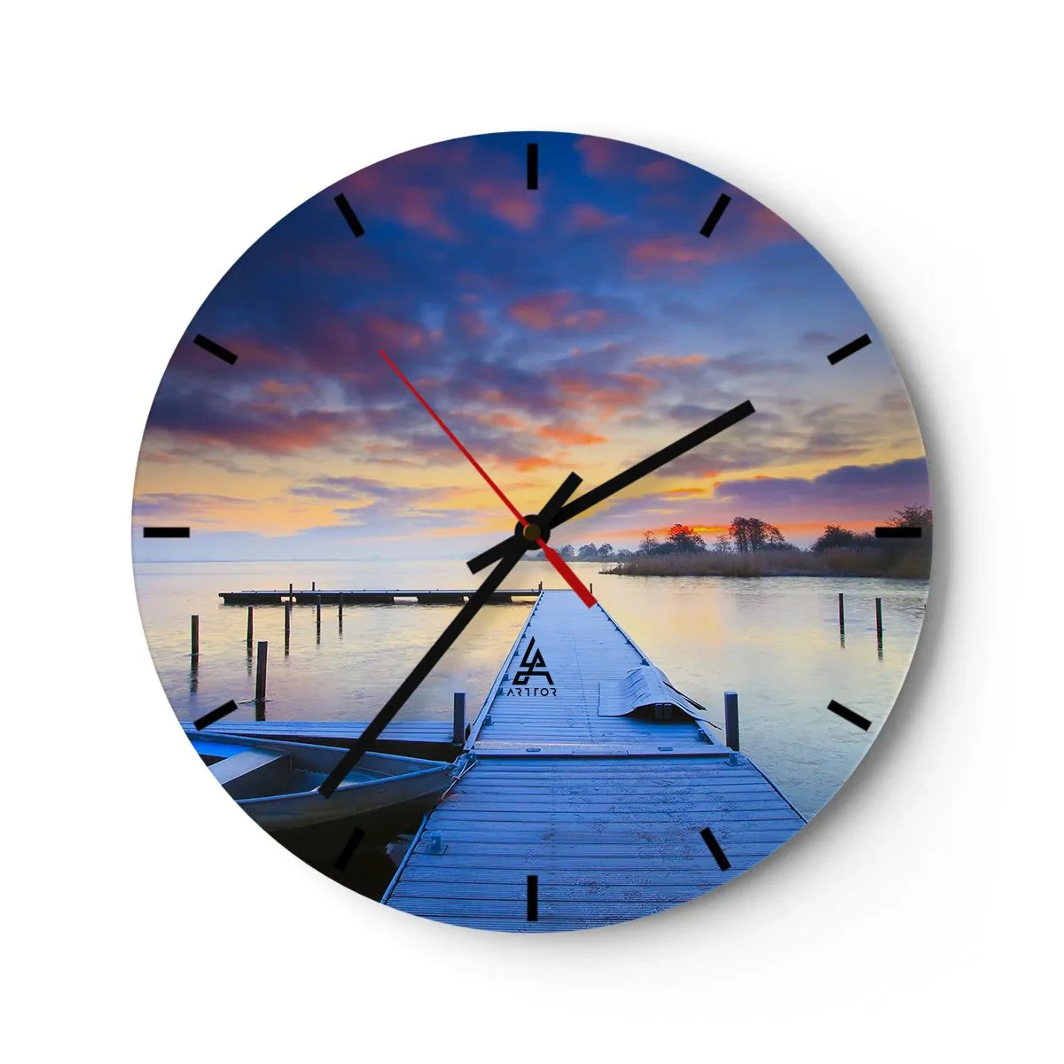 Reloj de pared - Reloj de vidrio - Calma púrpura y dorada - 40x40 cm