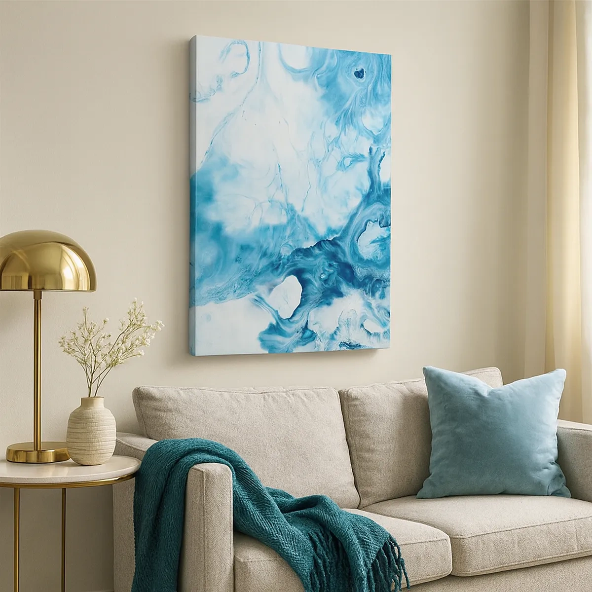 Cuadro sobre lienzo - Impresión de Imagen - Patrón abstracto en tonos azules - 50x70cm - Un concierto azul - Decoración de pared moderna para salón y dormitorio ARTTOR