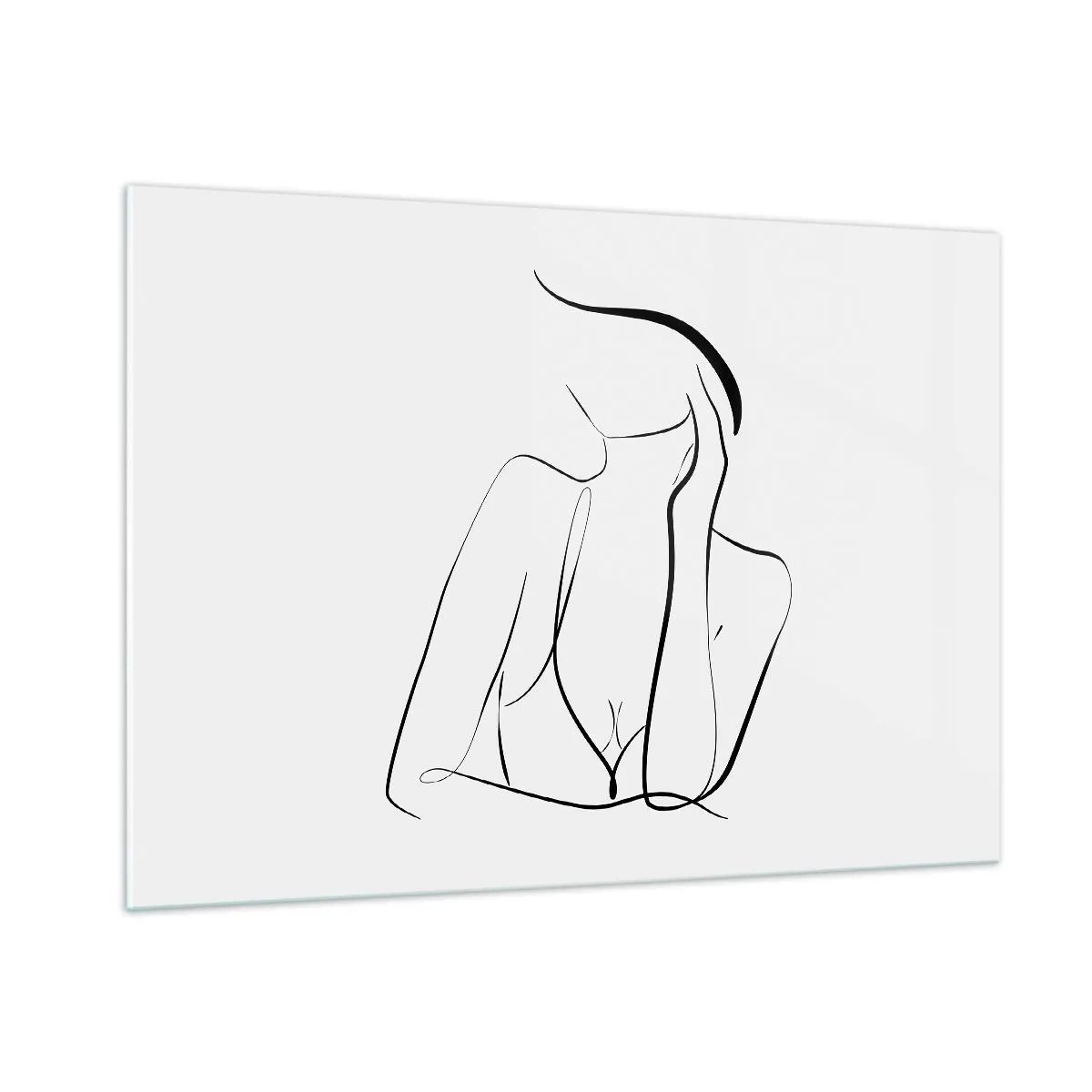 Cuadro sobre vidrio - Impresiones sobre Vidrio - Una línea simple que muestra el contorno del cuerpo en tonos de blanco y negro. - 100x70cm - En la ola de sueños - Decoración de pared moderna para salón y dormitorio ARTTOR