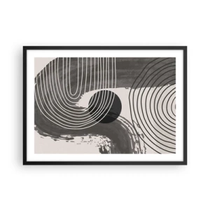 Póster en marco negro - Líneas geométricas y óvalos en tonos monocromáticos. - 70x50cm - La victoria del óvalo - Decoración de pared moderna para salón y dormitorio ARTTOR
