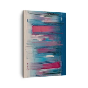 Cuadro sobre lienzo - Impresión de Imagen - Formas verticales abstractas en tonos azules y rojos. - 50x70cm - Composición vertical en azul y rojo - Decoración de pared moderna para salón y dormitorio ARTTOR