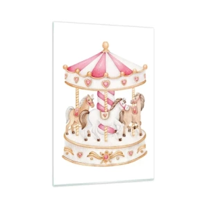 Cuadro sobre vidrio - Impresiones sobre Vidrio - Carrusel vintage colorido con caballos - 80x120cm - El dulce mundo de la infancia - Decoración de pared moderna para salón y dormitorio ARTTOR