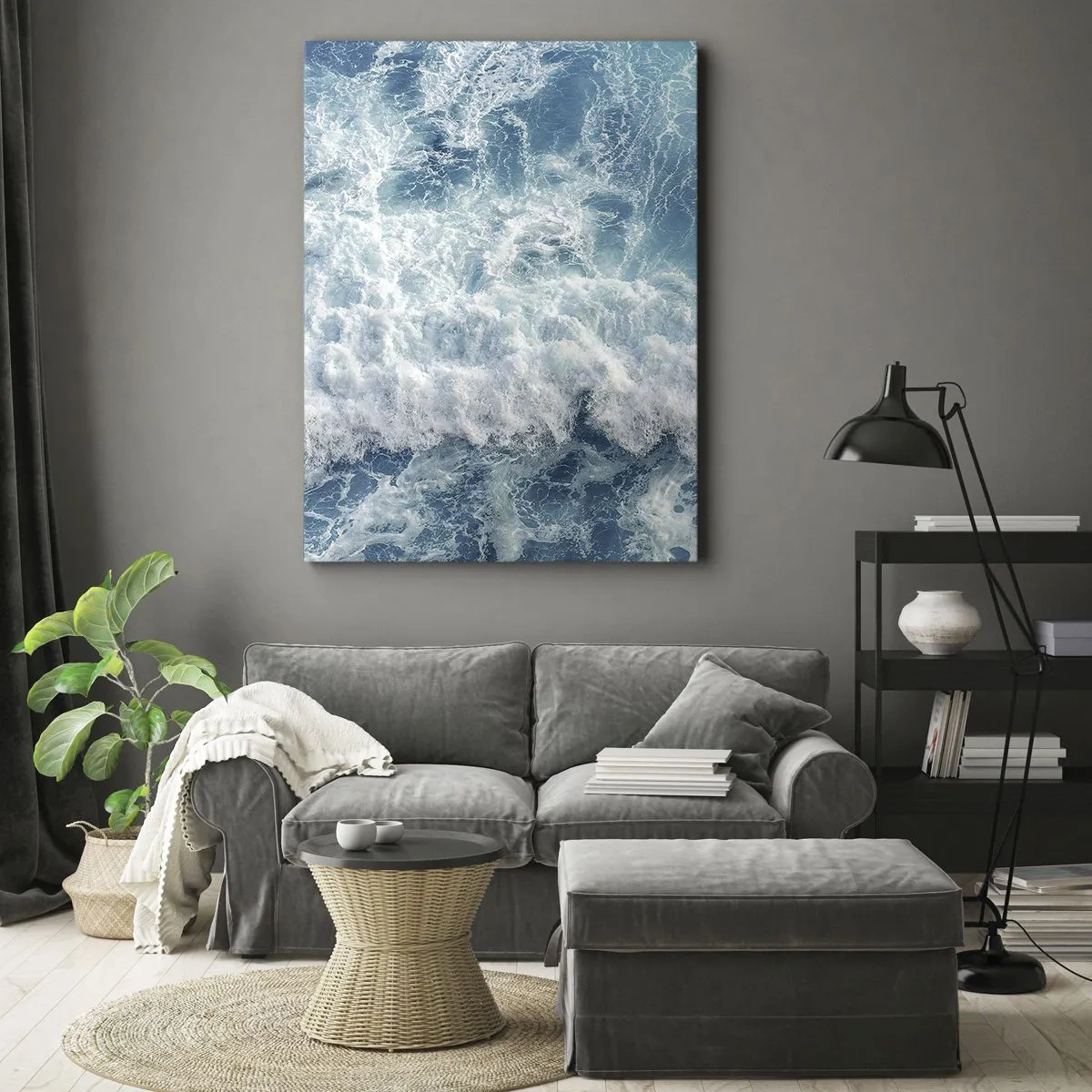 Cuadro sobre lienzo - Impresión de Imagen - Olas oceánicas dinámicas en tonos azules - 80x120cm - Alegre y con mucho brío - Decoración de pared moderna para salón y dormitorio ARTTOR