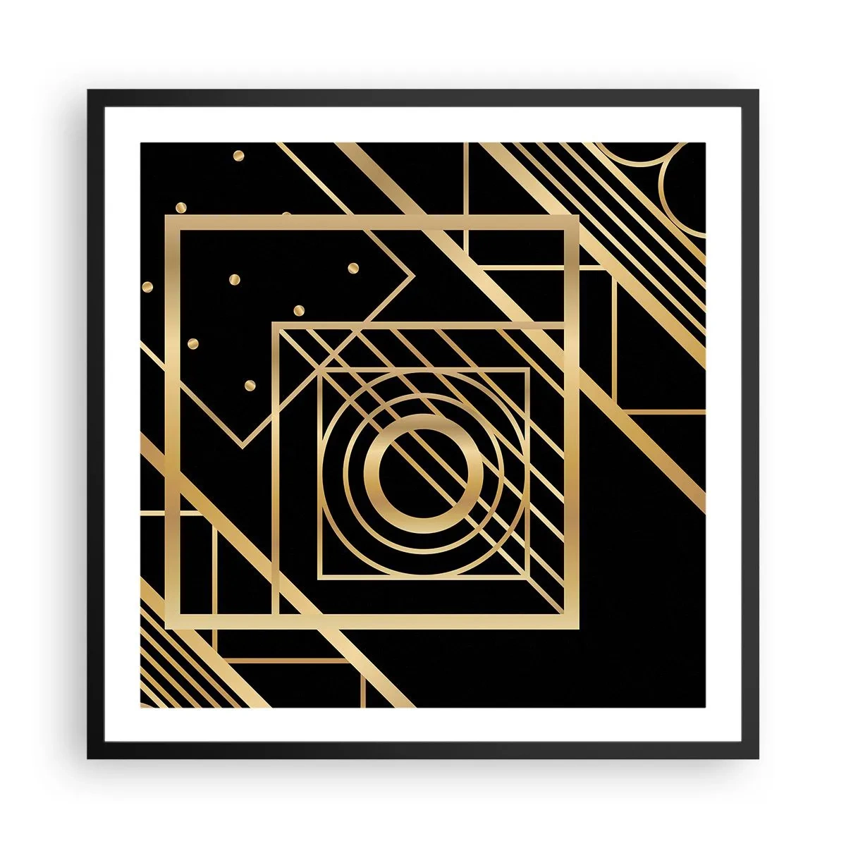 Póster en marco negro - Geometría dorada - 60x60 cm