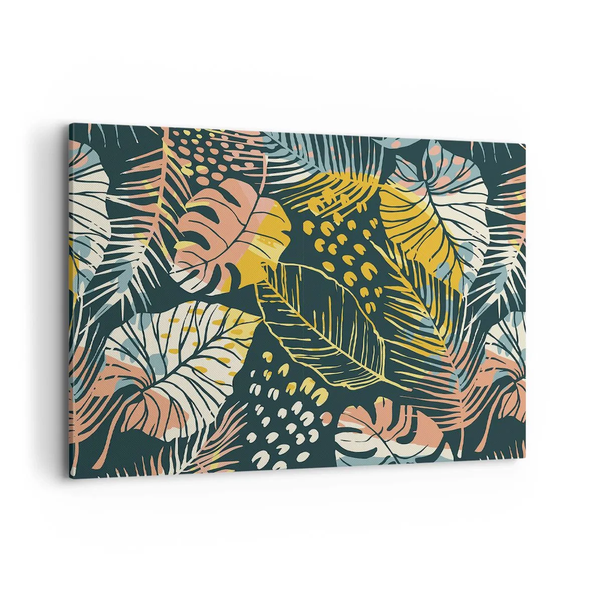 Cuadro sobre lienzo - Impresión de Imagen - Hojas coloridas sobre un fondo oscuro - 100x70cm - Una frondosa fantasía - Decoración de pared moderna para salón y dormitorio ARTTOR