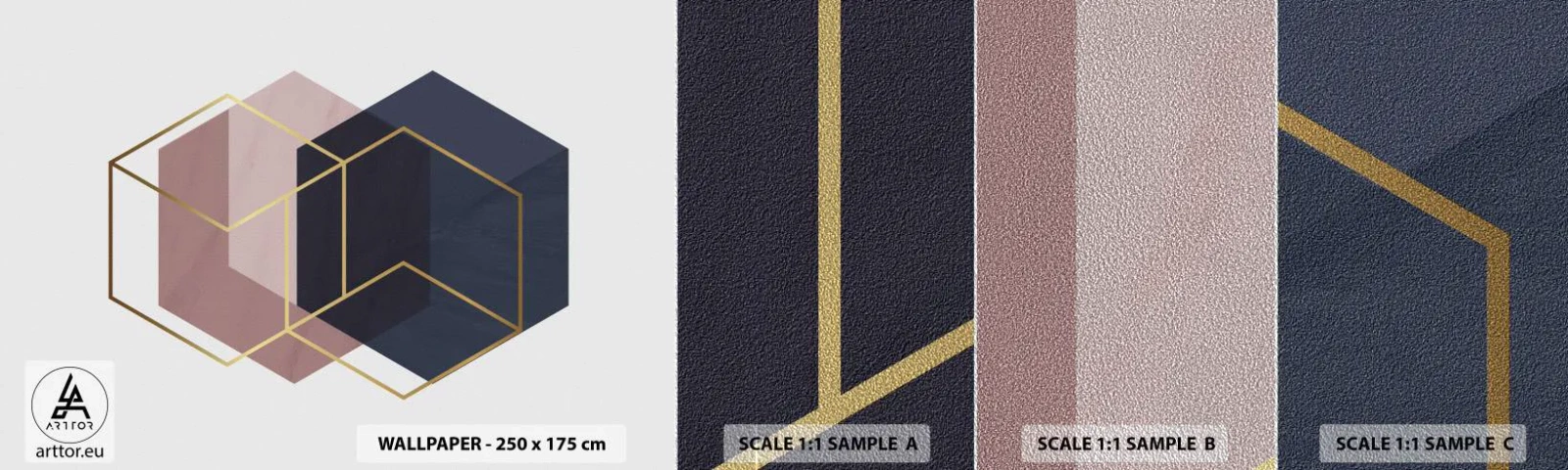 Muestra de fotomural Premium Sand - El poder de la sencillez - Abstracción, Pedazo, hexágeno - 100x30 cm