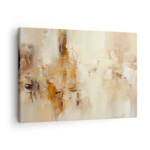 Cuadro sobre lienzo - Impresión de Imagen - Una composición abstracta en tonos cálidos de amarillo y marrón. - 70x50cm - El alma del ámbar - Decoración de pared moderna para salón y dormitorio ARTTOR