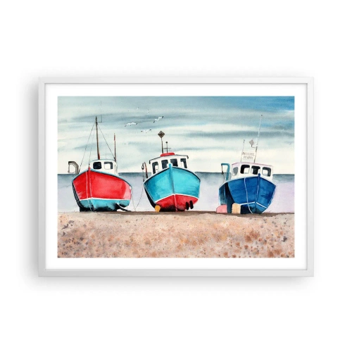 Póster en marco blanco - Listos para la pesca - 70x50 cm