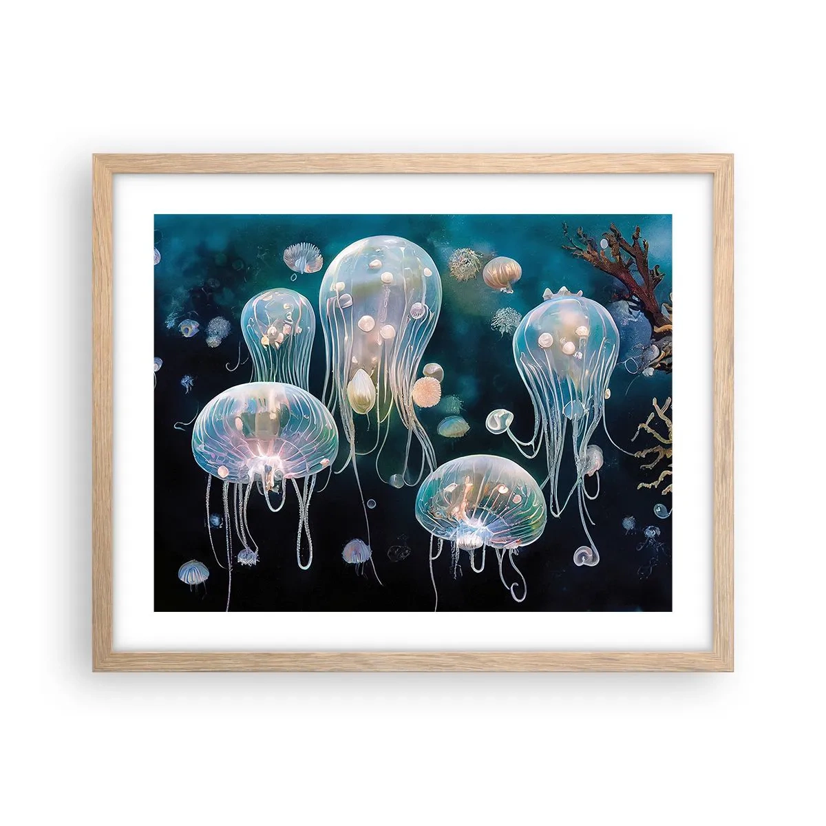 Póster en marco roble claro - Globos submarinos - 50x40 cm