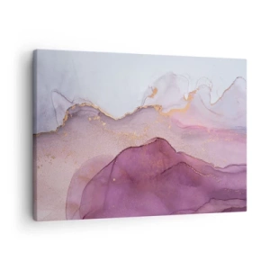 Cuadro sobre lienzo - Impresión de Imagen - Una composición abstracta en tonos morados y dorados. - 70x50cm - Olas de lila y púrpura - Decoración de pared moderna para salón y dormitorio ARTTOR