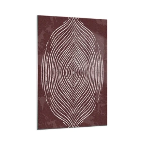 Cuadro sobre vidrio - Impresiones sobre Vidrio - Ondas simétricas en líneas blancas sobre un fondo marrón - 70x100cm - El espacio habla - Decoración de pared moderna para salón y dormitorio ARTTOR