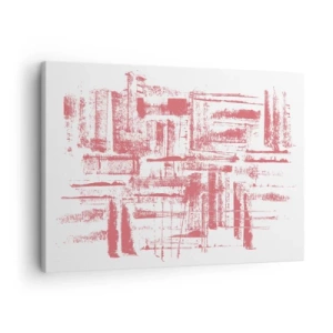 Cuadro sobre lienzo - Impresión de Imagen - Texturas abstractas de color rosa sobre fondo blanco - 70x50cm - Ciudad roja - Decoración de pared moderna para salón y dormitorio ARTTOR