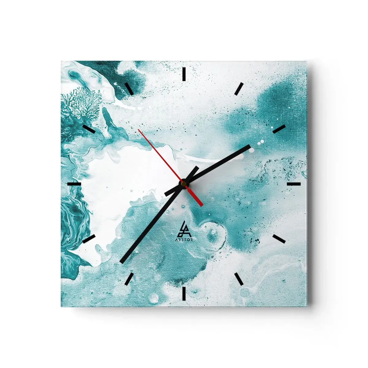 Reloj de pared - Reloj de vidrio - Abstracción en tonos azules con delicados acentos de blanco. - 30x30cm - Remansos de azul - Decoración de pared moderna para salón y dormitorio ARTTOR