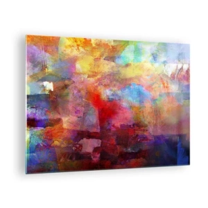 Cuadro sobre vidrio - Impresiones sobre Vidrio - Abstracción colorida en tonos intensos - 70x50cm - Mira dentro del arco iris - Decoración de pared moderna para salón y dormitorio ARTTOR