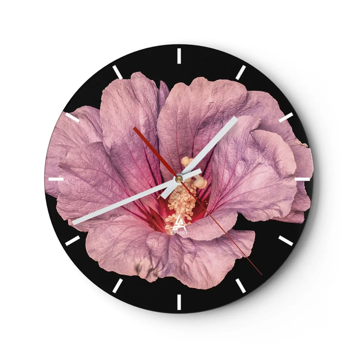 Reloj de pared - Reloj de vidrio - Primer plano de una flor de hibisco en delicados tonos rosa. - 30x30cm - Directo al corazón - Decoración de pared moderna para salón, cocina y dormitorio ARTTOR
