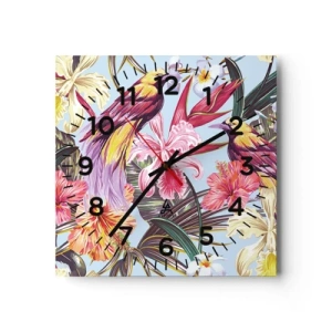 Reloj de pared - Reloj de vidrio - Pétalos y plumas - 30x30 cm