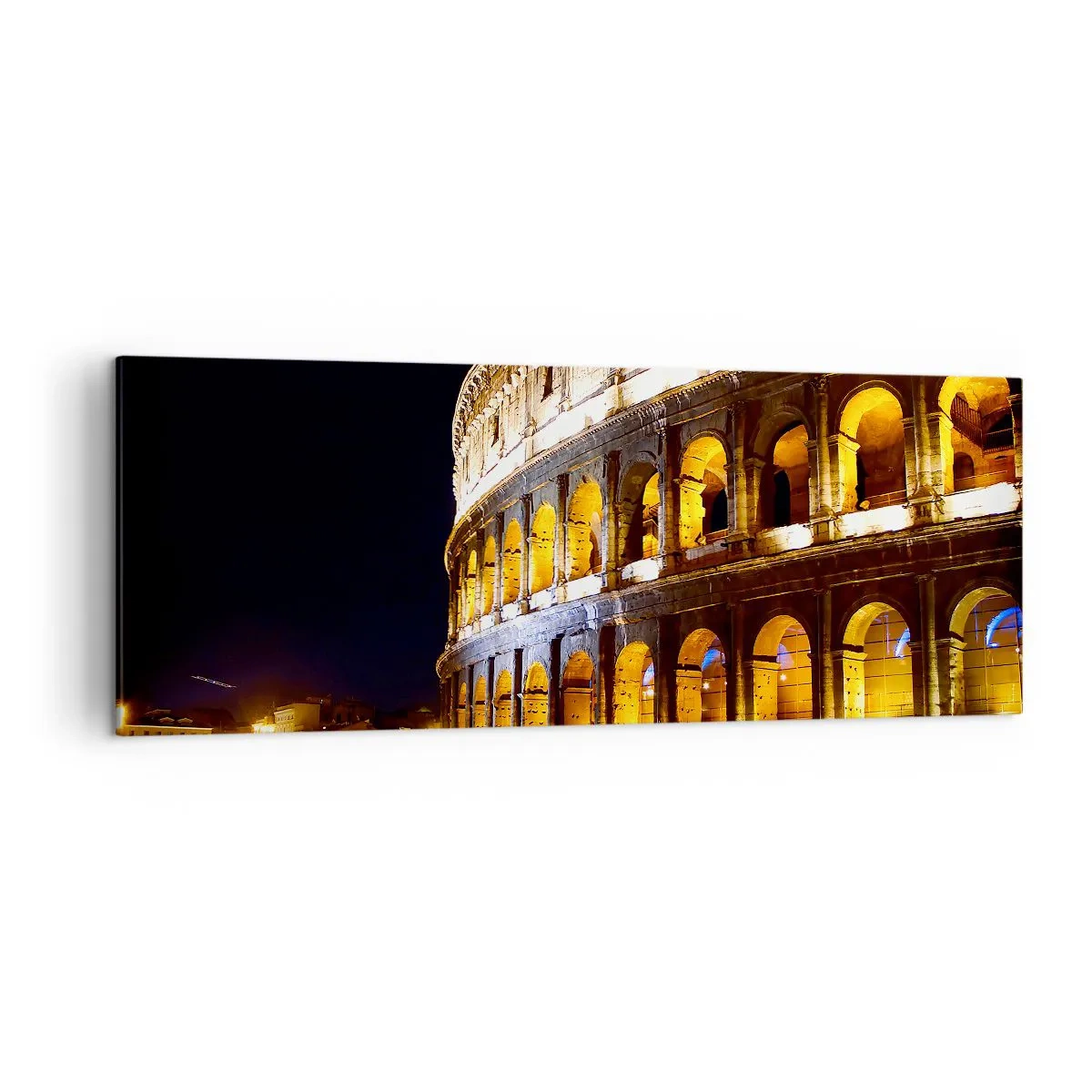 Cuadro sobre lienzo - Impresión de Imagen - El Coliseo iluminado por luces por la noche en Roma - 140x50cm - Los juegos están a punto de comenzar - Decoración de pared moderna para salón y dormitorio ARTTOR