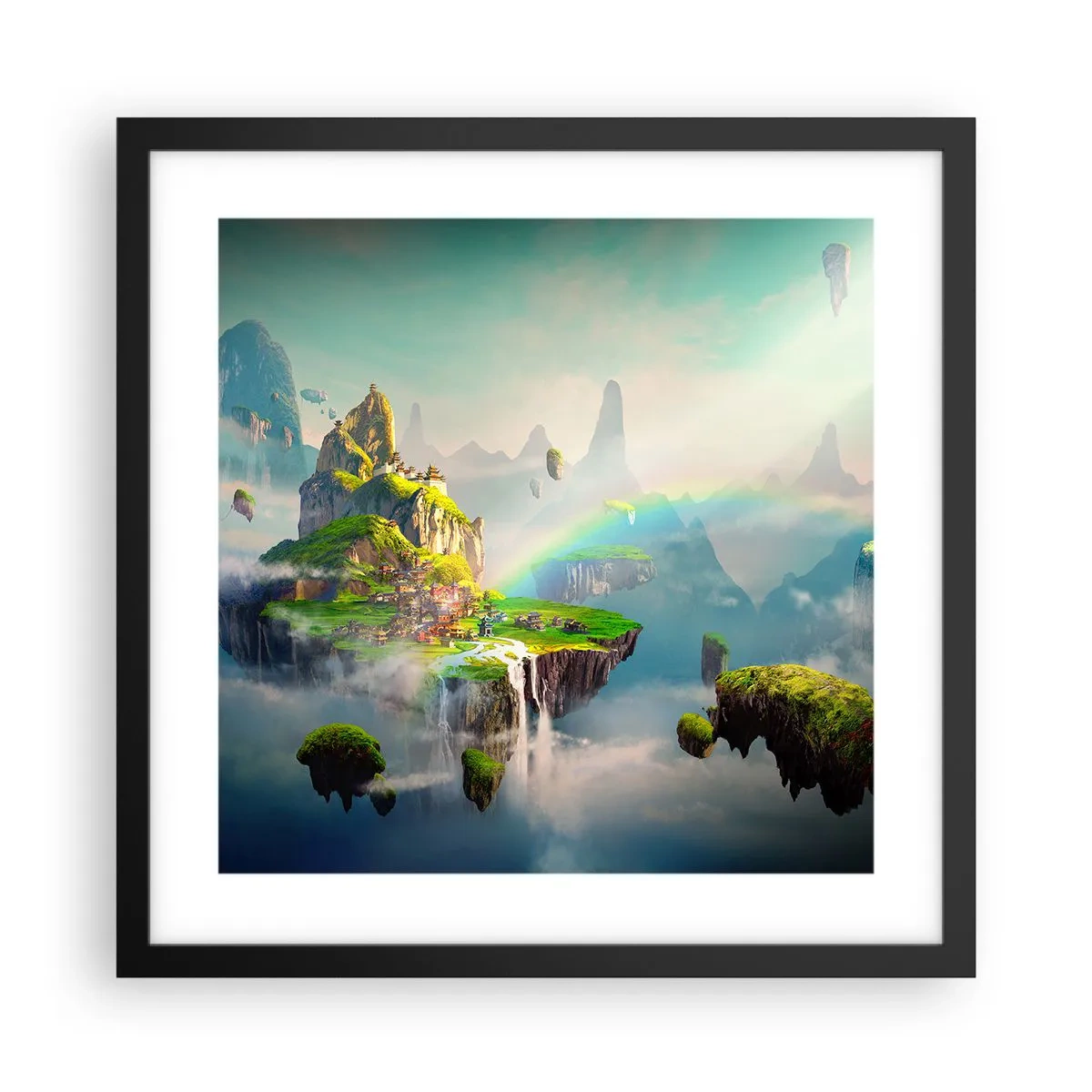 Póster en marco negro - El medio de la nada - islas flotantes - 40x40 cm