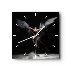 Reloj de pared - Reloj de vidrio - Una bailarina en movimiento con un llamativo efecto de polvo sobre un fondo negro. - 30x30cm - Los duendes existen - Decoración de pared moderna para salón y dormitorio ARTTOR