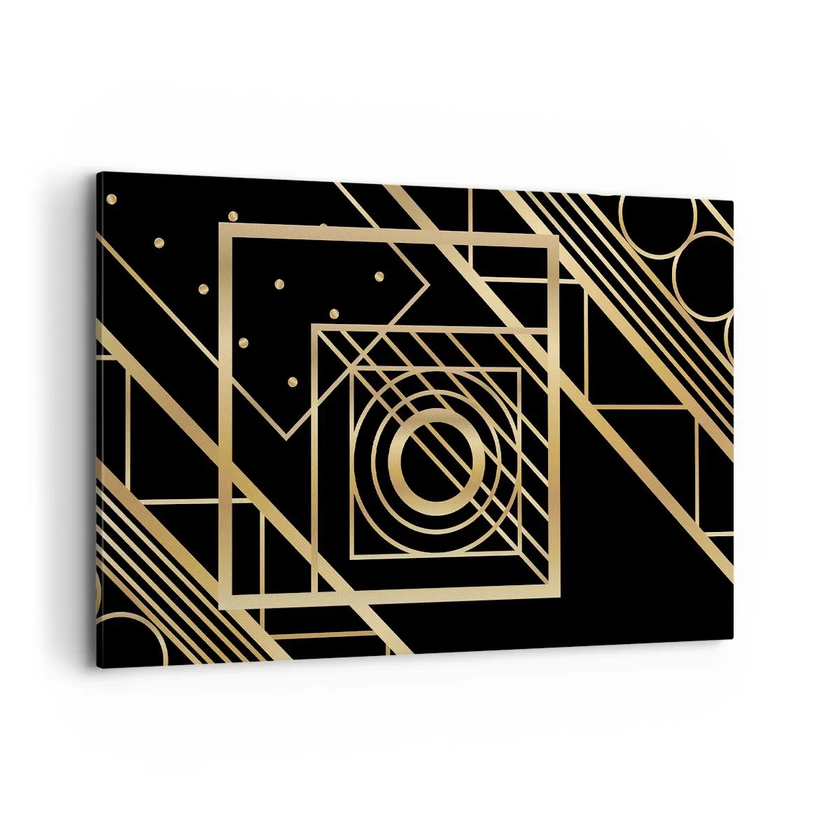 Cuadro sobre lienzo - Impresión de Imagen - Patrones geométricos dorados sobre un fondo negro - 120x80cm - Geometría dorada - Decoración de pared moderna para salón y dormitorio ARTTOR