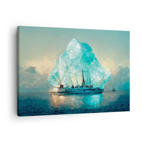 Cuadro sobre lienzo - Impresión de Imagen - Un barco con un majestuoso iceberg al fondo. - 70x50cm - Diamante ártico - Decoración de pared moderna para salón y dormitorio ARTTOR